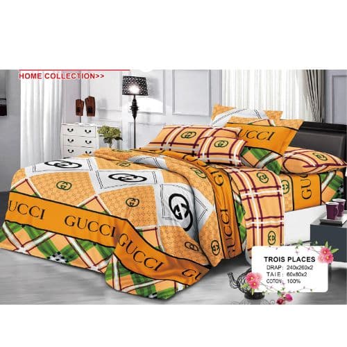 Ensemble de Drap +Taie, Trois Places avec Motif Iconique &amp; Élégance Dorée